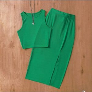 ladies trendy 2piece top and skirt bodycon green